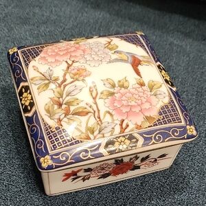 Floral Ceramic Box with Pink and Blue